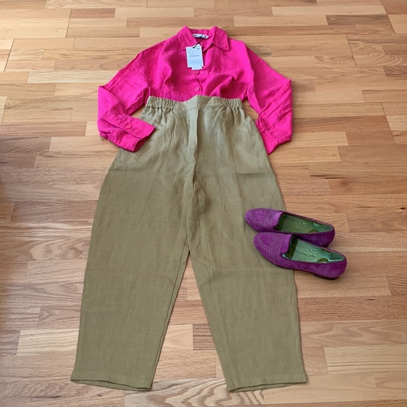 ❌SOLD❌ ZARA 100% Linen pants Tapered High waist Elastic - Picture 10 of 16